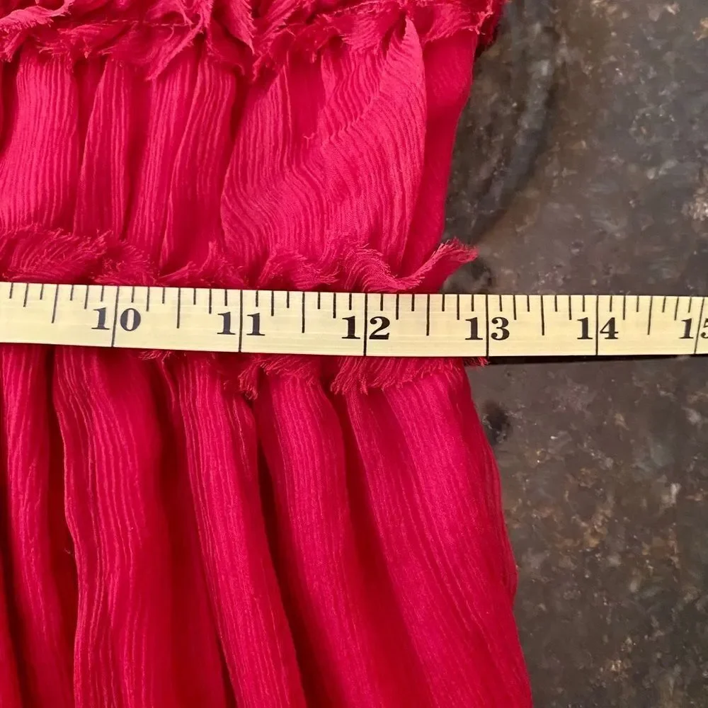 Burlapp Sz 4 💯 Silk Rosette Limed Red Dress - Picture 13 of 13